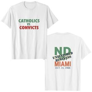 Catholics Vs Convicts Notre Dame Reproduction 2 Sided Retro Tee T-Shirt